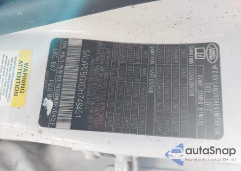 2013 Land Rover Range Rover Evoque Pure z USA, uszkodzony, nr VIN SALVR2BGXDH748451